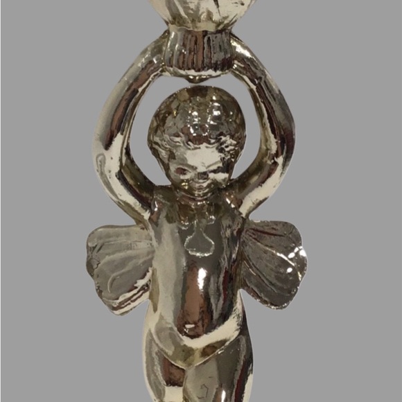 Vintage Silver Metal Cherub Taper Candle Holder w/Glass Compote Style Bowl - Picture 2 of 8